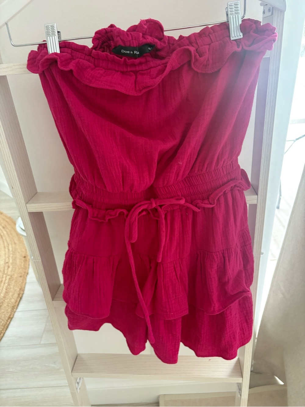 Doe & Rae Hot Pink Strapless Ruffled Romper - Picture 6 of 6
